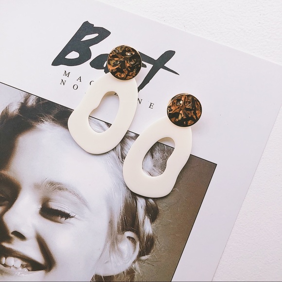 White Gold Asymmetric Statement Drop Earrings - Picture 2 of 6